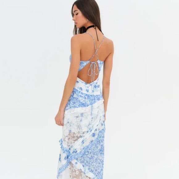 FOR LOVE & LEMONS Rosalyn Maxi Dress in Blue (size S) NWT - Picture 3 of 10